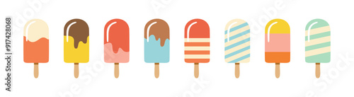 Set of popsicle ice creams isolated layered flat vectors
