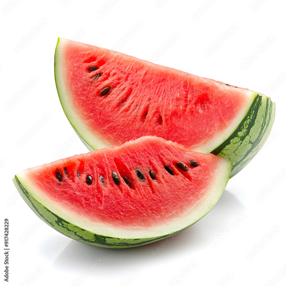 Ripe Watermelon and Slice Isolated on White Background.