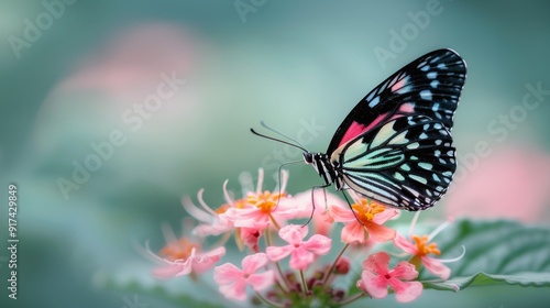 Monarch Butterfly Perched on Pink Flower in Soft Spring Light