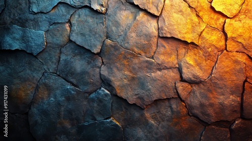 A wall made of broken rocks with a yellowish-orange hue