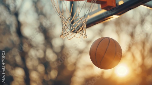 Sunset Basketball Shot Near Hoop in a Park