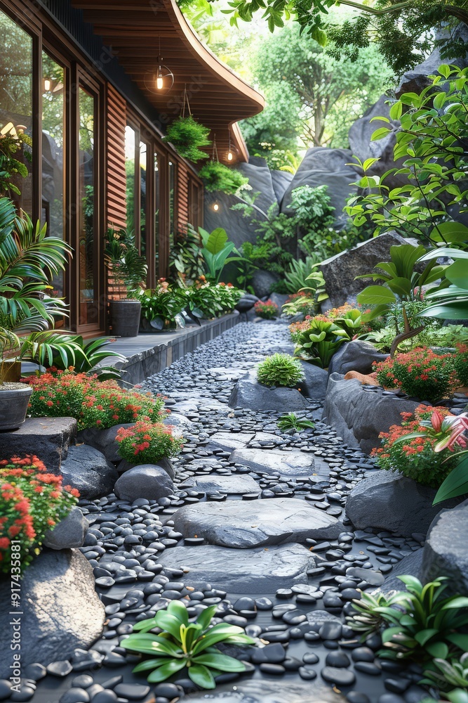 3d rendering of vertical garden with work path. ai generated 3d rendering of vertical garden with work path. ai generated