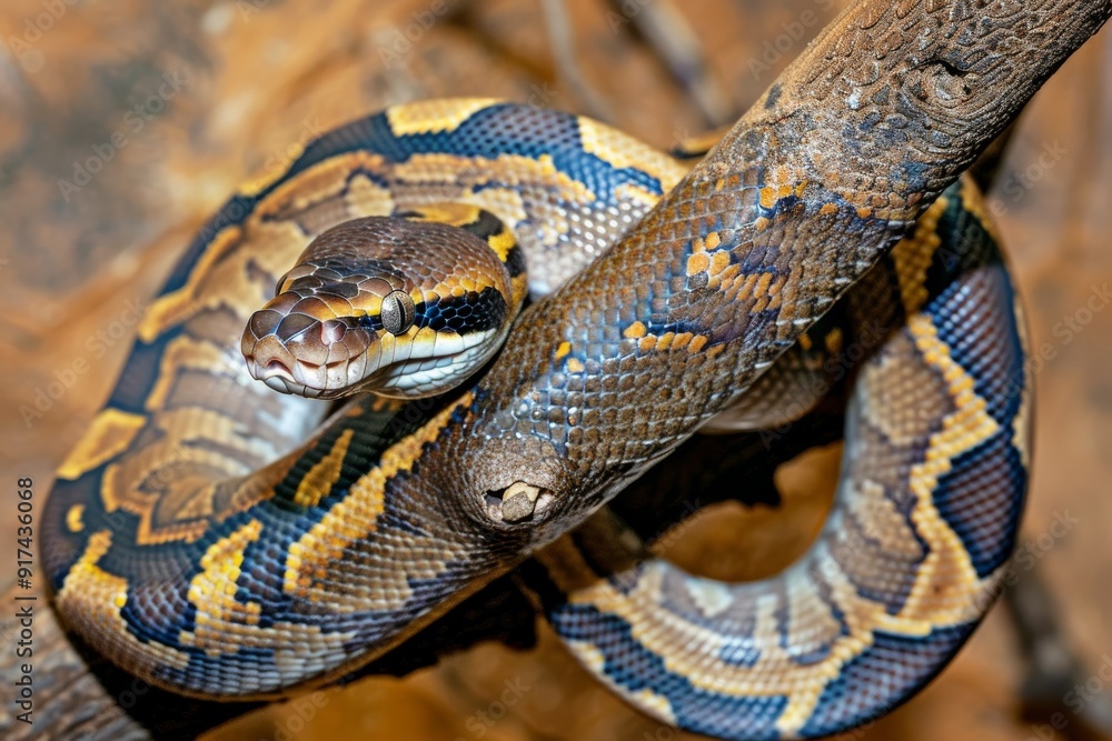 Big multi-colored python snake crawling on the ground. Beautiful simple AI generated image in 4K, unique. Big multi-colored python snake crawling on the ground. Beautiful simple AI generated image in 4K, unique.