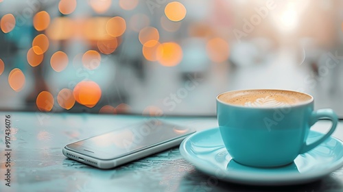 Coffee Cup and Smartphone on Table at Cafe During Sunny Afternoon