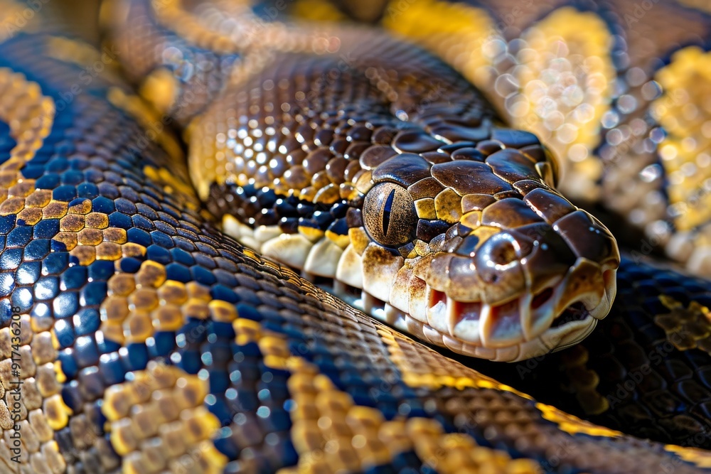 Big multi-colored python snake crawling on the ground. Beautiful simple AI generated image in 4K, unique. Big multi-colored python snake crawling on the ground. Beautiful simple AI generated image in 4K, unique.