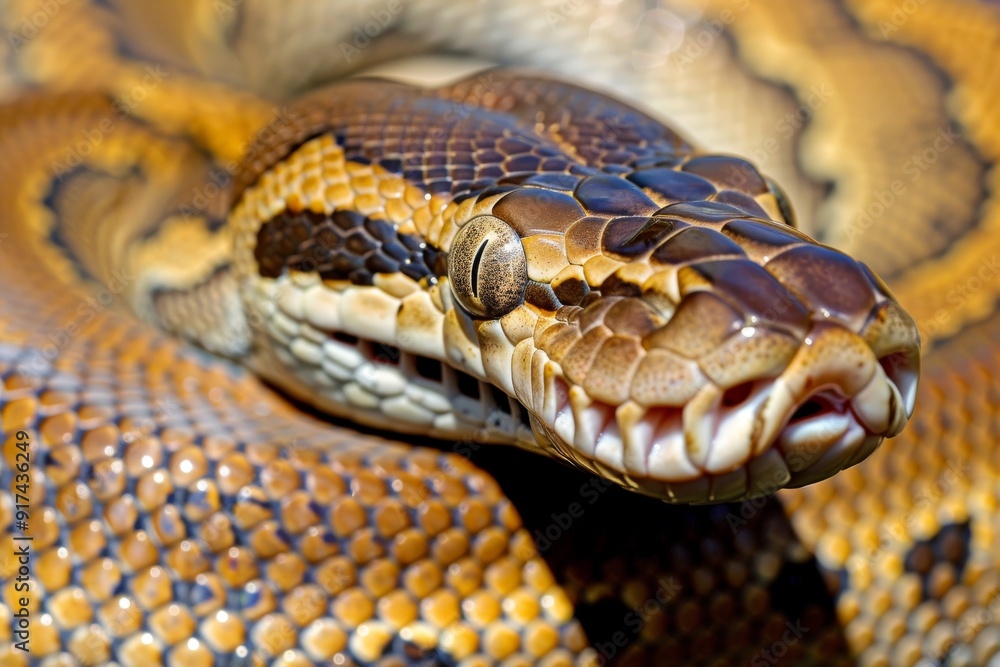 Big multi-colored python snake crawling on the ground. Beautiful simple AI generated image in 4K, unique. Big multi-colored python snake crawling on the ground. Beautiful simple AI generated image in 4K, unique.