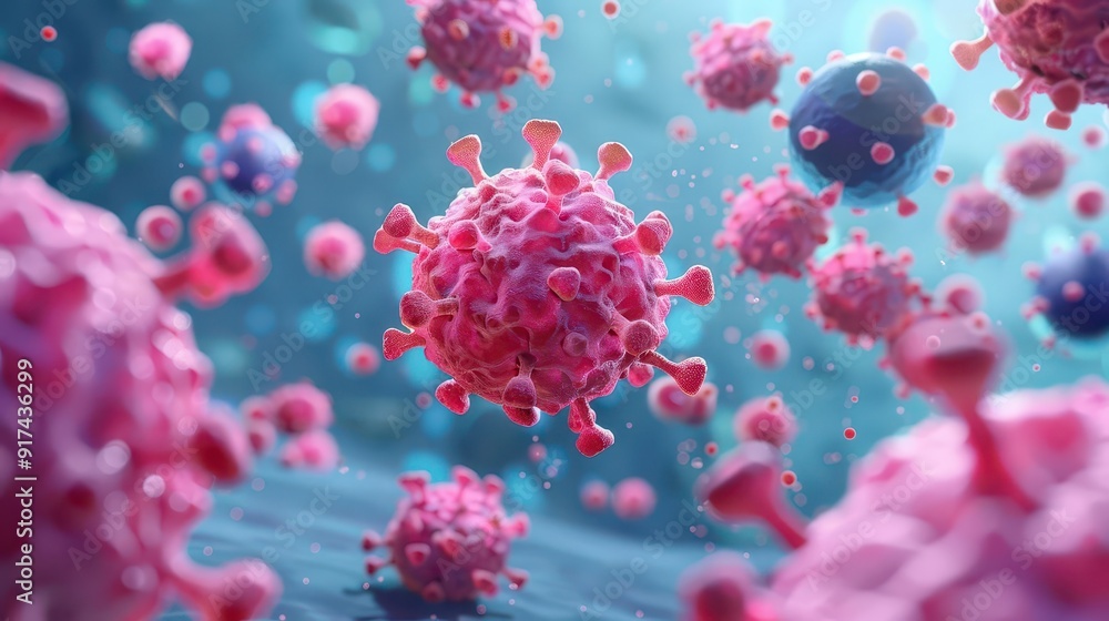 Vibrant and detailed illustration of a virus, showcasing its structure and color, ideal for educational and medical presentations. Vibrant and detailed illustration of a virus, showcasing its structure and color, ideal for educational and medical presentations.