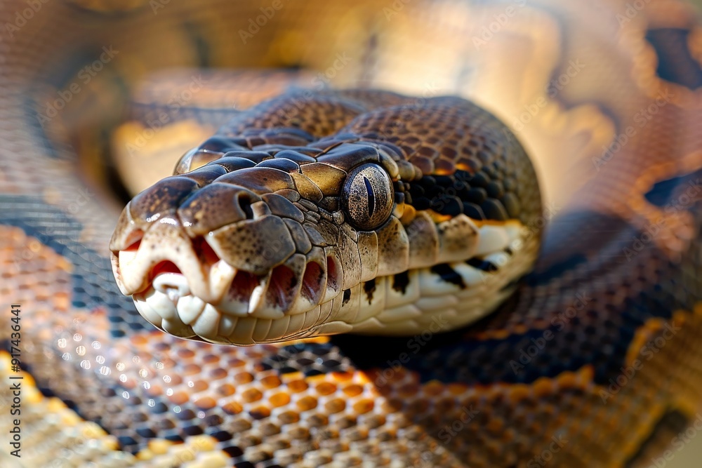 Big multi-colored python snake crawling on the ground. Beautiful simple AI generated image in 4K, unique. Big multi-colored python snake crawling on the ground. Beautiful simple AI generated image in 4K, unique.