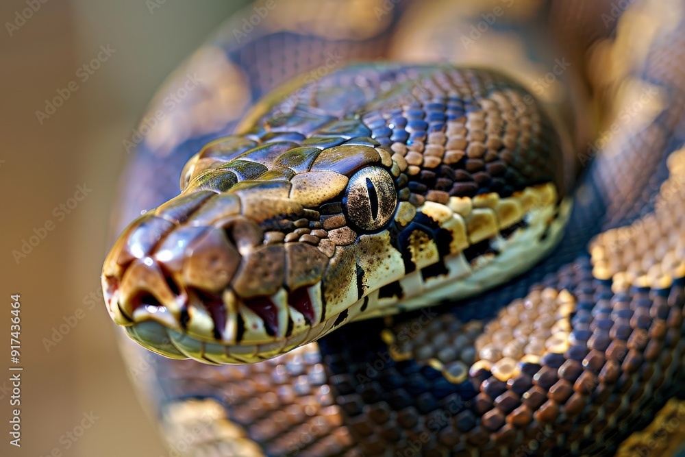 Close-up of a python. Snake isolated on a blurred background. Snake head and eyes.. Beautiful simple AI generated image in 4K, unique. Close-up of a python. Snake isolated on a blurred background. Snake head and eyes.. Beautiful simple AI generated image in 4K, unique.