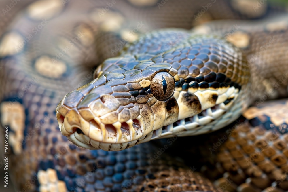 Python snake reptile close-up macro portrait on black. Beautiful simple AI generated image in 4K, unique.