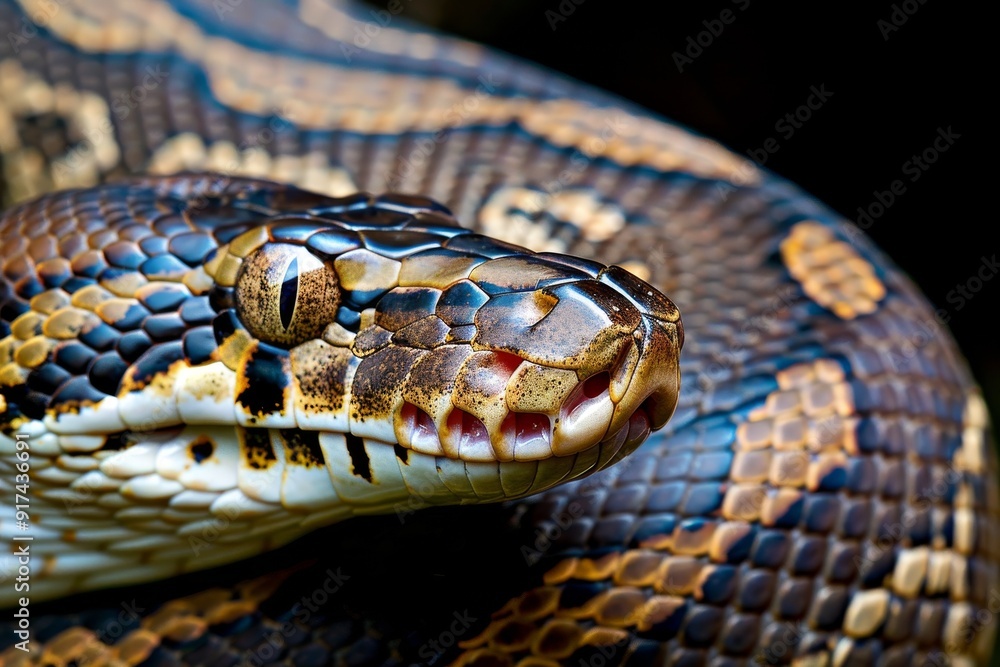 Close-up of a python. Snake isolated on a blurred background. Snake head and eyes.. Beautiful simple AI generated image in 4K, unique. Close-up of a python. Snake isolated on a blurred background. Snake head and eyes.. Beautiful simple AI generated image in 4K, unique.