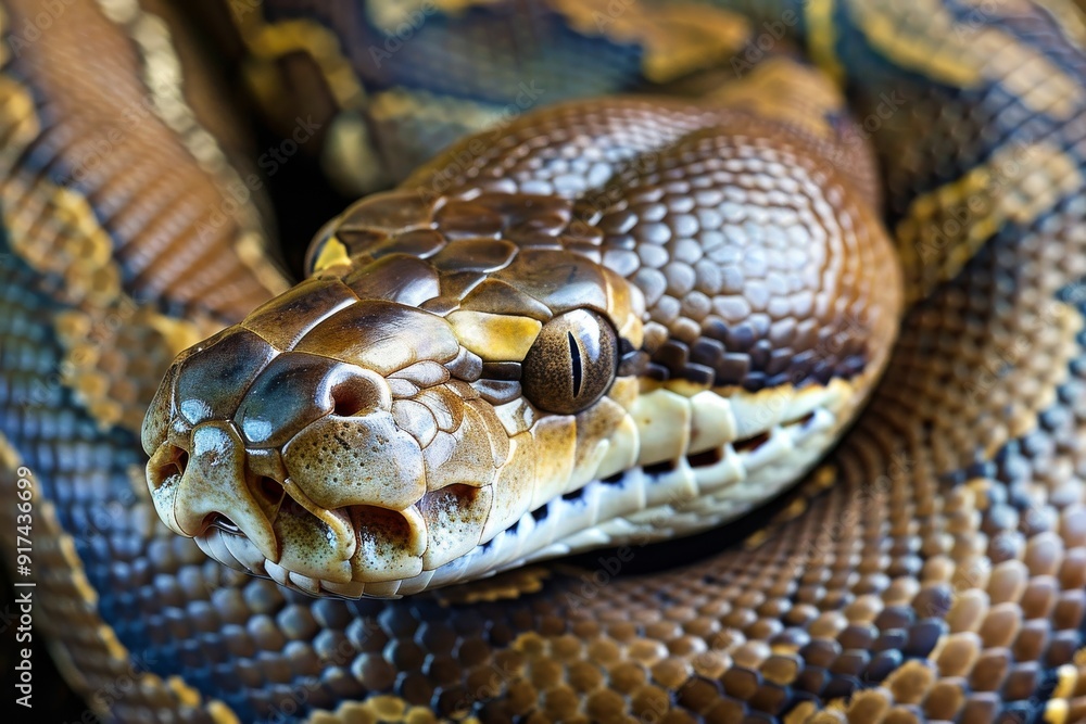 Big multi-colored python snake crawling on the ground. Beautiful simple AI generated image in 4K, unique. Big multi-colored python snake crawling on the ground. Beautiful simple AI generated image in 4K, unique.
