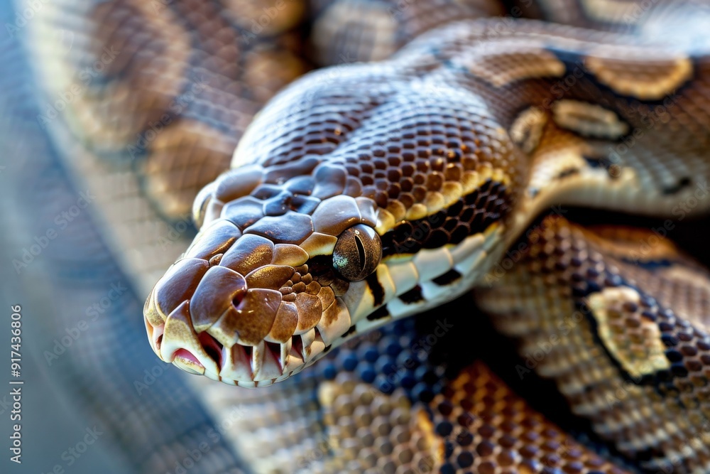 Big multi-colored python snake crawling on the ground. Beautiful simple AI generated image in 4K, unique. Big multi-colored python snake crawling on the ground. Beautiful simple AI generated image in 4K, unique.