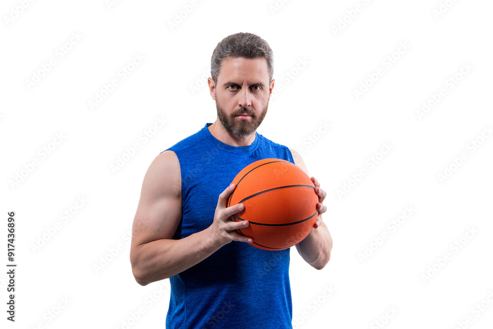Professional basketball player training isolated on white. Muscular man has sport motivation. Sport and hobby. Basketball player man play professional. Man with basketball ball. Training regimen Professional basketball player training isolated on white. Muscular man has sport motivation. Sport and hobby. Basketball player man play professional. Man with basketball ball. Training regimen