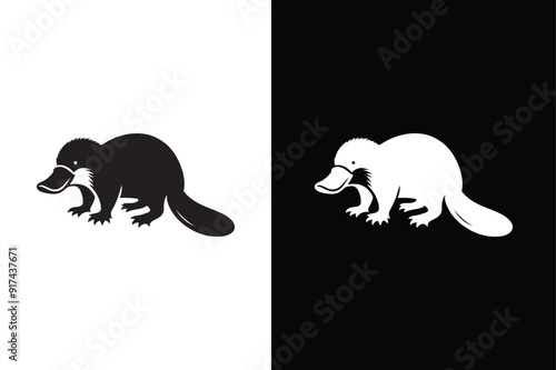 Platypus silhouette ,silhouette and icon of a platypus isolated on white background.