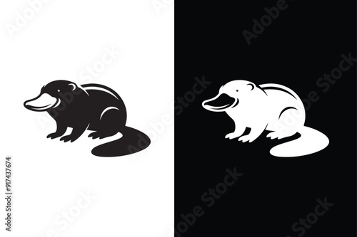 Platypus silhouette ,silhouette and icon of a platypus isolated on white background.