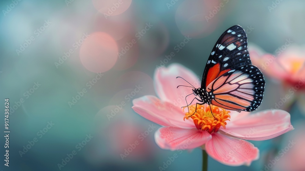 Fototapeta premium Monarch Butterfly Perched on Pink Flower in Soft Spring Light