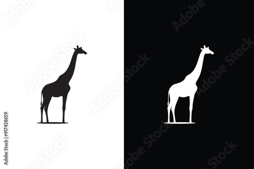 A set of giraffe vector silhouettes isolated on a white background.