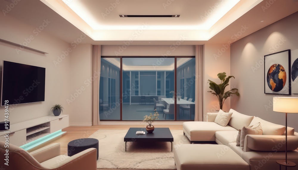 Modern Living Room Interior with White Sofa and TV. Modern Living Room Interior with White Sofa and TV.