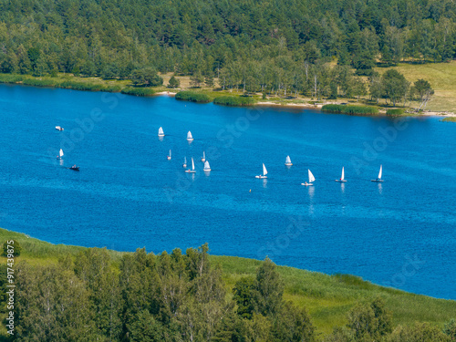 Sailing boats on the Lielupe River in Jurmala, Latvia photo