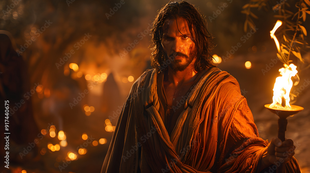 Jesus Carrying a Torch at Night in the Garden of Gethsemane, Symbolizing Resolve and Sacrifice Jesus Carrying a Torch at Night in the Garden of Gethsemane, Symbolizing Resolve and Sacrifice