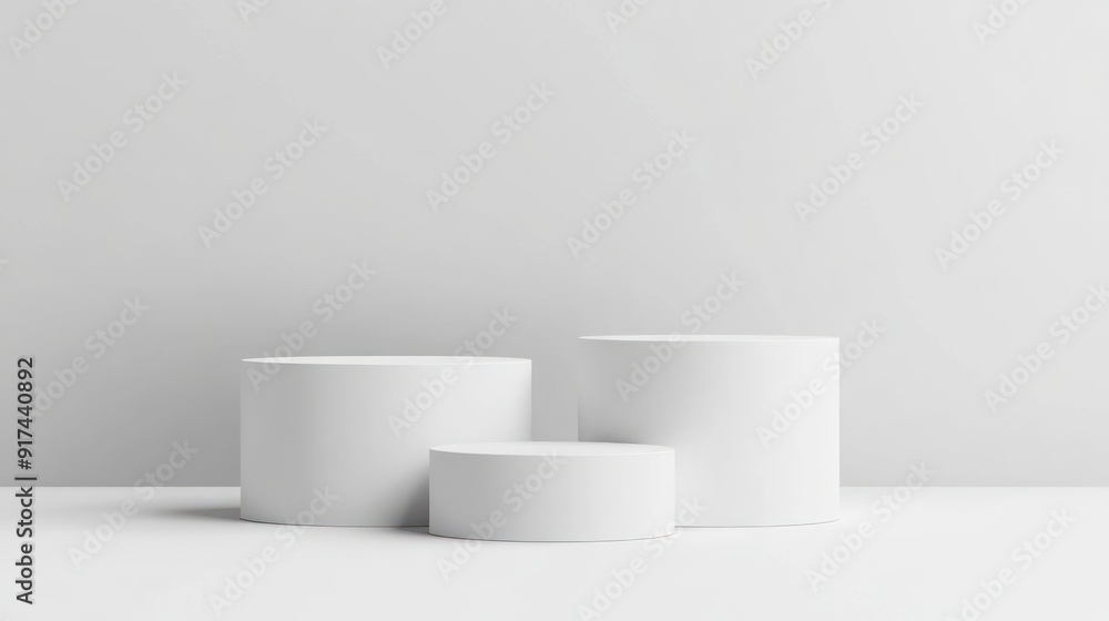 Three White Cylindrical Platforms on a White Surface Three White Cylindrical Platforms on a White Surface