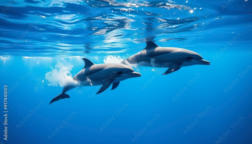 Two Dolphins Swimming Underwater. Two Dolphins Swimming Underwater.