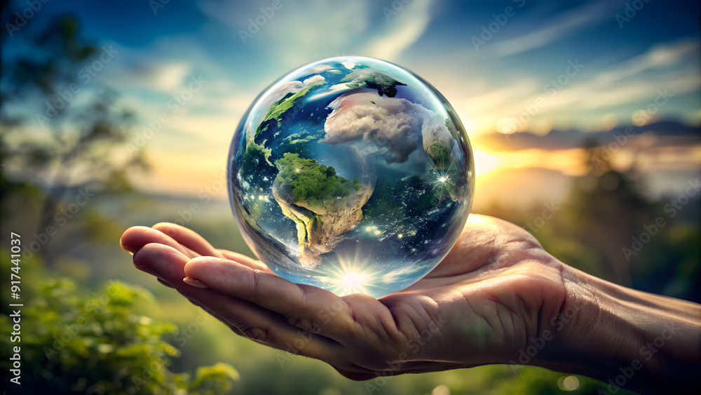 Hand holding earth globe in nature background. save the earth concept. Hand holding earth globe in nature background. save the earth concept.