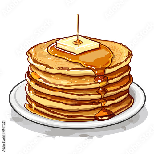 Pancakes with honey on a white background. Vector illustration.