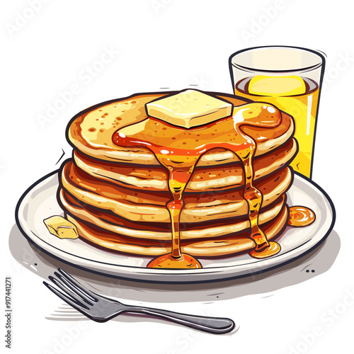Pancakes with honey on a white background. Vector illustration.