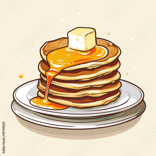 Pancakes with honey on a white background. Vector illustration.