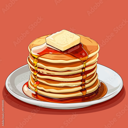 Pancakes with honey on a white background. Vector illustration.