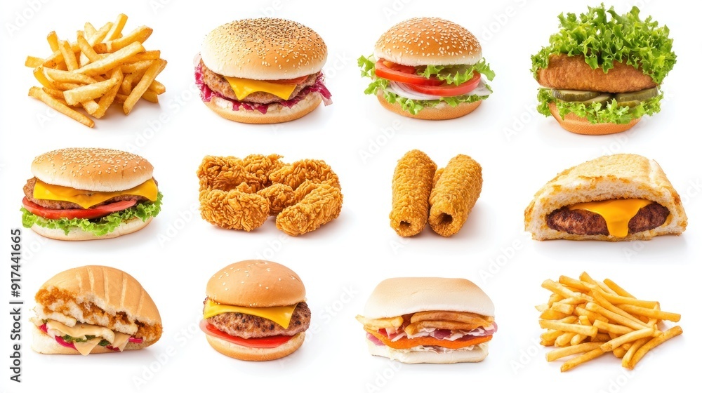 A Variety of Fast Food Items Including Burgers, Fries, and Chicken Tenders A Variety of Fast Food Items Including Burgers, Fries, and Chicken Tenders