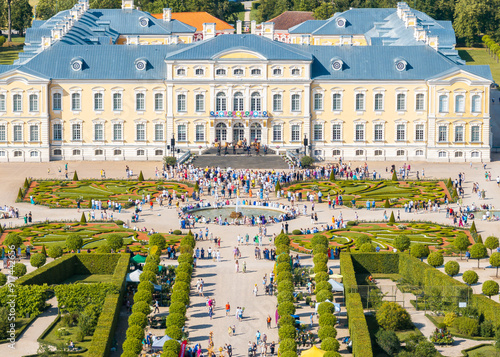 Aerial view of  Rundale Palace and Garden in Latvia, Majestic Baroque Architecture and Scenic Beauty in summer photo