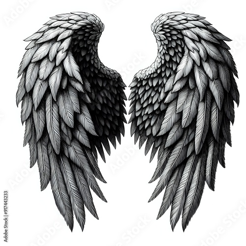 angel wings sketch on white isolated