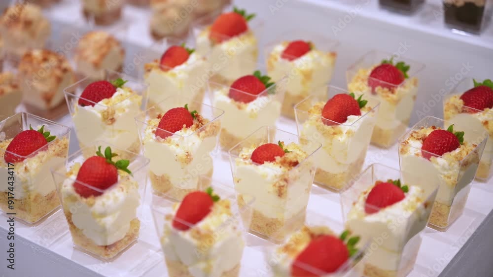 Close up view of Candy bar, Sweets on stands. Delicious desserts at the banquet, sponge cakes, shortbread tarts. move camera footage Close up view of Candy bar, Sweets on stands. Delicious desserts at the banquet, sponge cakes, shortbread tarts. move camera footage