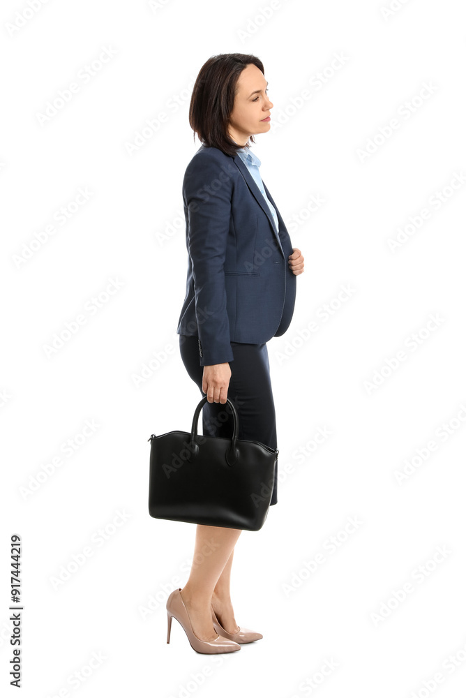 Mature woman in business attire with bag on white background Mature woman in business attire with bag on white background