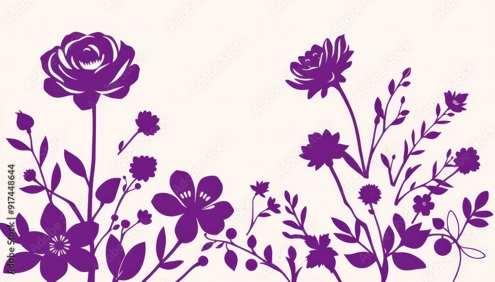 Purple Floral Border Silhouette. Purple Floral Border Silhouette.
