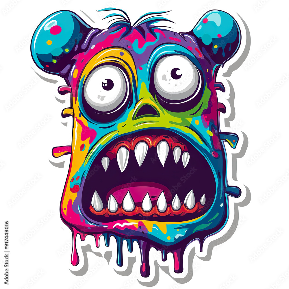 A colorful monster with a mouth wide open and teeth showing A colorful monster with a mouth wide open and teeth showing