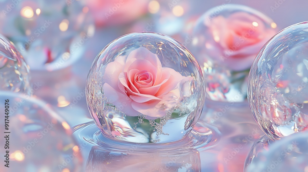 Delicate Pink Rose Enclosed in Glass-Like Bubbles Delicate Pink Rose Enclosed in Glass-Like Bubbles