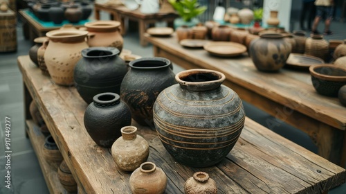 Wallpaper Mural Ancient pottery displayed at archaeological event, historical showcase, past ceramics, copy space, all objects in focus, deep depth of field. Torontodigital.ca