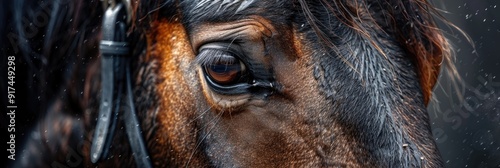 Horse suffering from intense pruritus scratching and rubbing its coat Equine sweet itch Equestrian concept photo