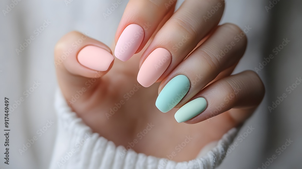Cute pastel blue and pink nails with simple shapes, minimal design, with dots and lines, in the shape of elongated oval strokes, in an illustration style, cute and playful, for Instagram post Cute pastel blue and pink nails with simple shapes, minimal design, with dots and lines, in the shape of elongated oval strokes, in an illustration style, cute and playful, for Instagram post