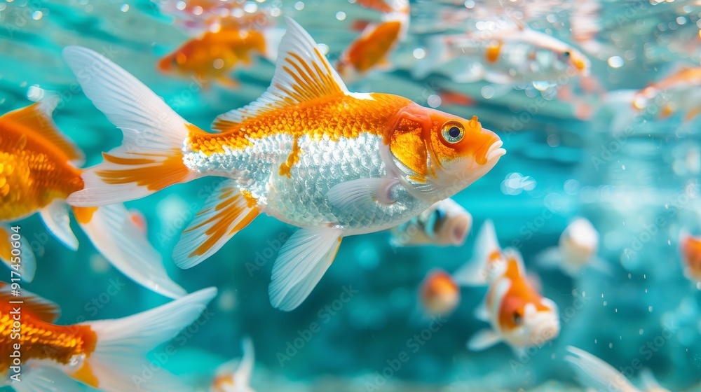 Aquatic animal race event in aquarium setting with copy space, focus on all objects, deep depth of field. Aquatic animal race event in aquarium setting with copy space, focus on all objects, deep depth of field.