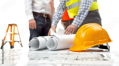 Construction Progress Assessment, a construction progress assessment with an image depicting project managers and engineers reviewing construction milestones design