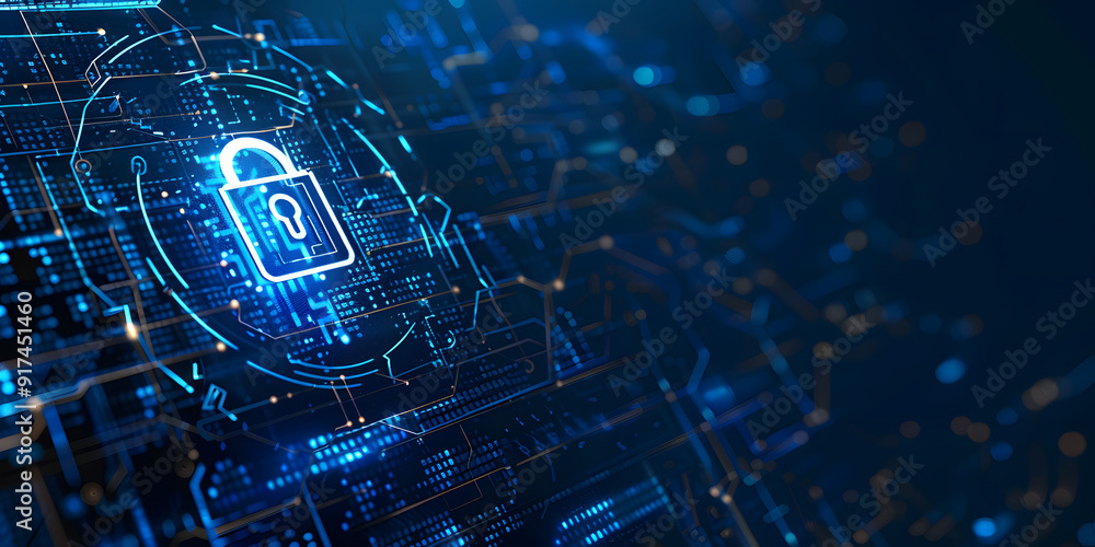 Fototapeta premium Cyber security, data protection, and cyberattacks are concepts on a blue background. Database security software development. Online security concept design