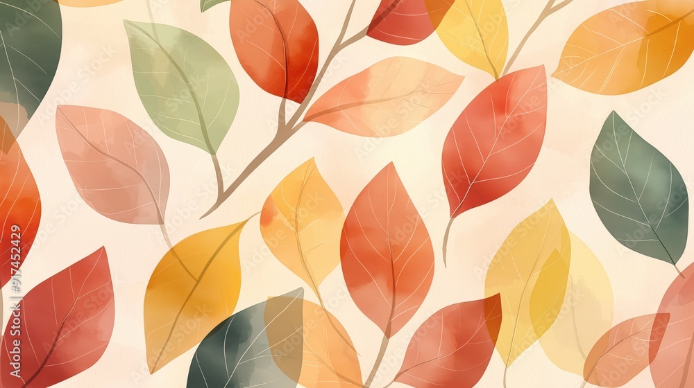 Beautiful watercolor illustration of vibrant autumn leaves in warm colors Beautiful watercolor illustration of vibrant autumn leaves in warm colors