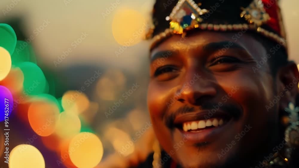 In the midst of a celebration a warriors face reflects joy and pride in their cultural identity. In the midst of a celebration a warriors face reflects joy and pride in their cultural identity.