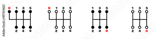 Car transmission icon. Gearbox symbol. Manual transmission set.