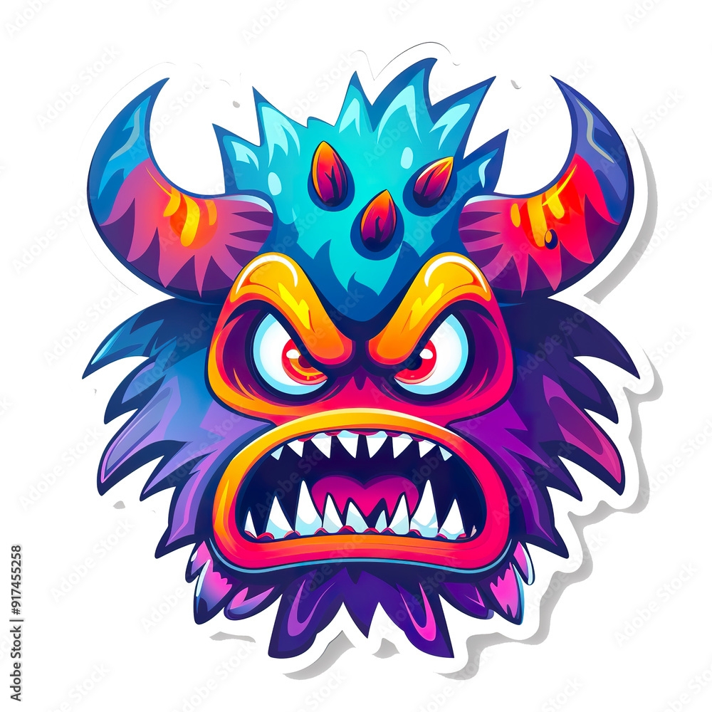 Naklejka premium A monster with a big mouth and horns